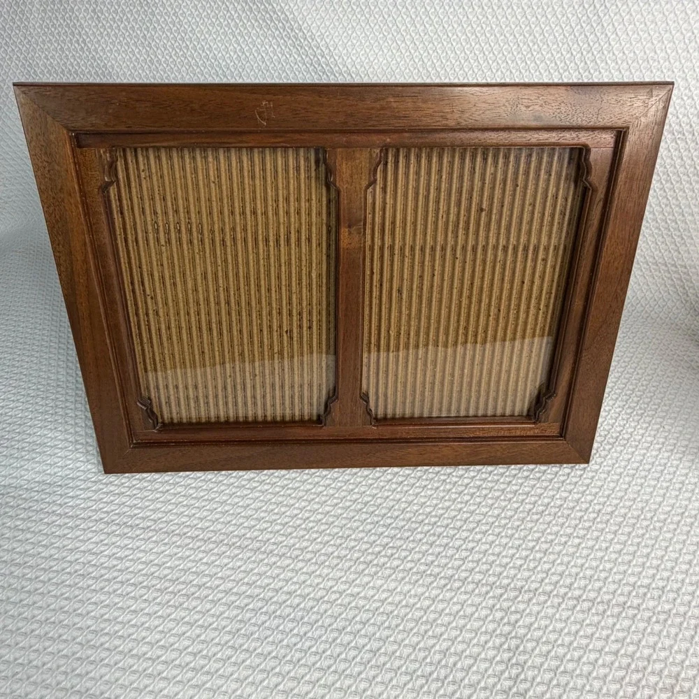 VTG 90s Handcrafted Wooden Double Picture Frames 5x7 Set of 2 Brown Wood Details